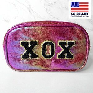Betsey Johnson XOX Iridescent Makeup Bag Cosmetic Pouch Pink Holographic New